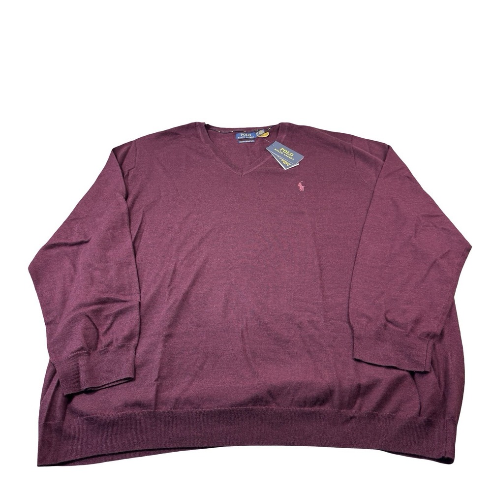 Polo Ralph Lauren Wine Washable Merino Wool V Neck Sweater Size 6XLB NWT
